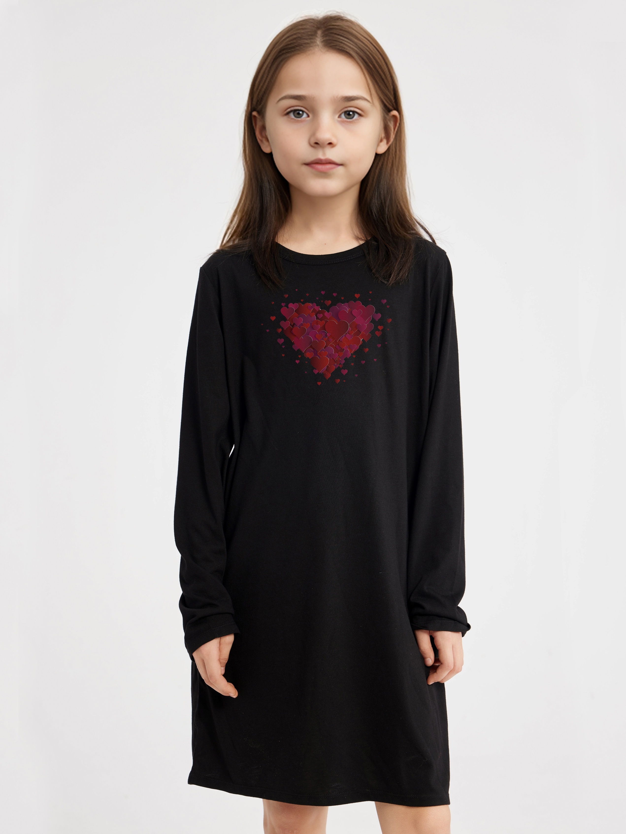 Graphic Longs Sleeve Dress Girls Creative Heart Comfy Temu Australia