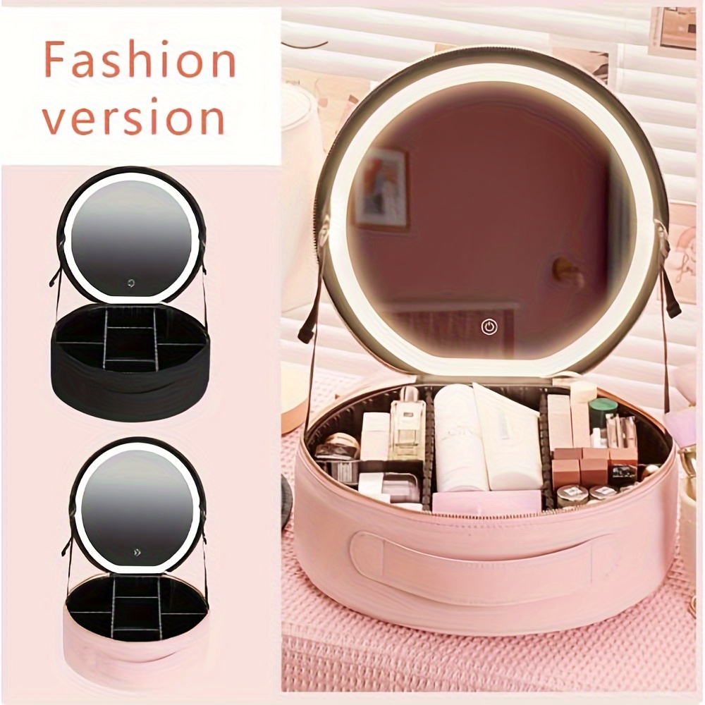 Travel Makeup Bag With Mirror Large Capacity Cosmetic - Temu