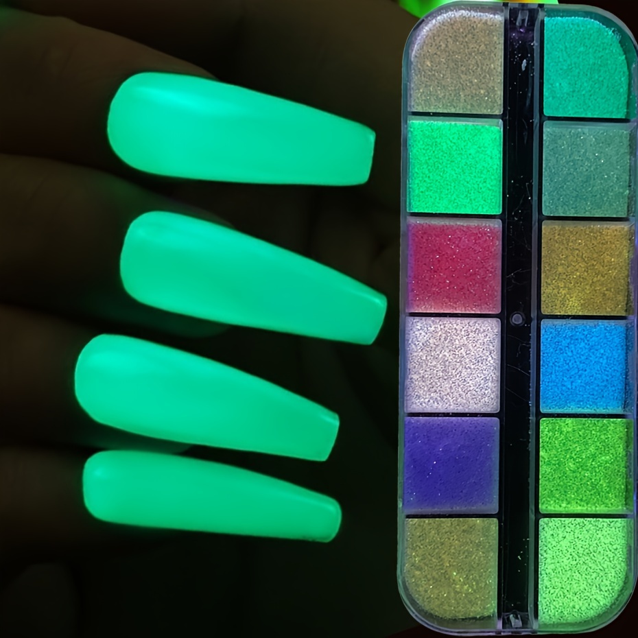 1set 12grids luminous powder nail art decoration luminous pigment nail diy nail powder details 1