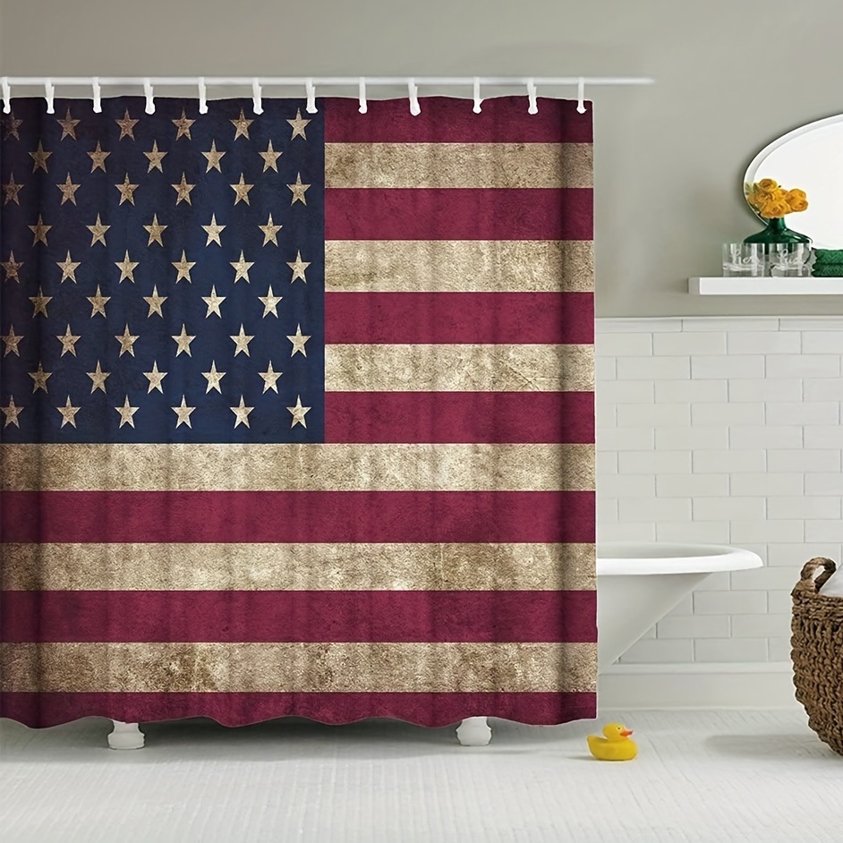 : Shower Curtain with Hooks, Polyester Fabric,American