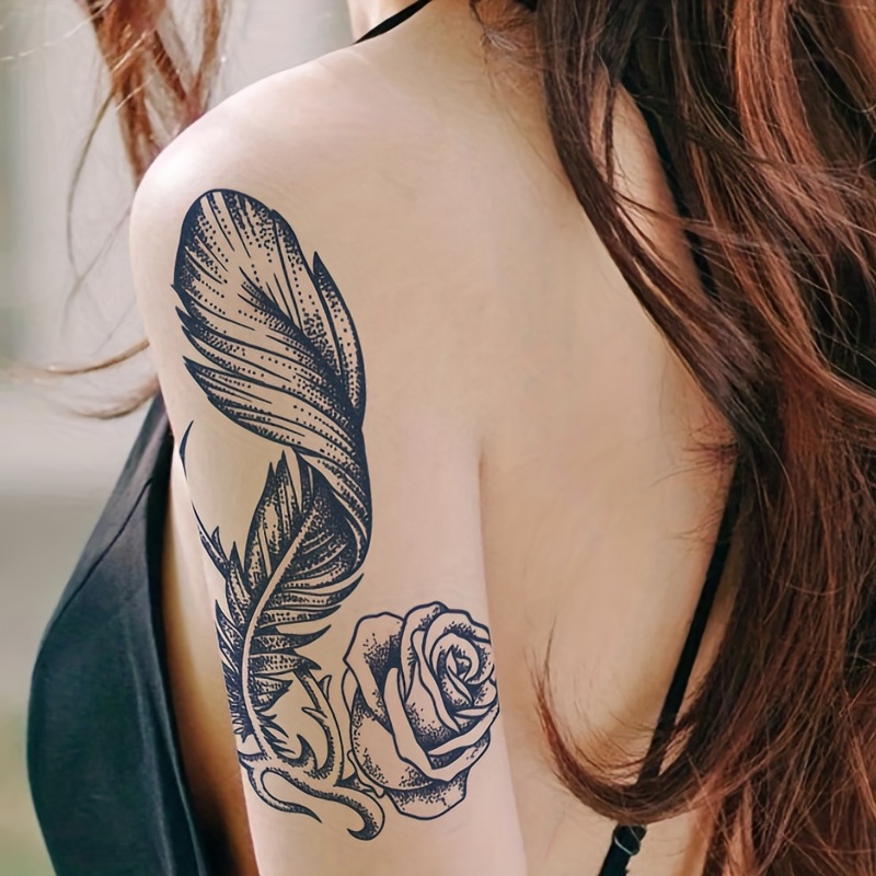 Herbal Rose Feather Waterproof Simulation Lasting Female Arm Sexy Hot  Semi-permanent Tattoo Stickers