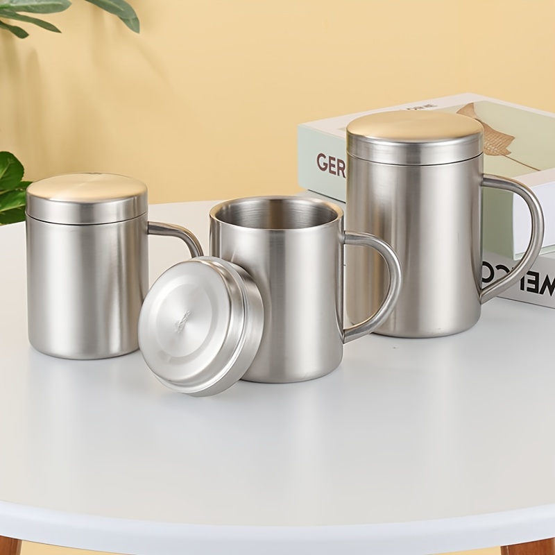 1pc 14 oz stainless steel coffee mug with lid and handle tough and shatterproof bpa free perfect for camping and travel