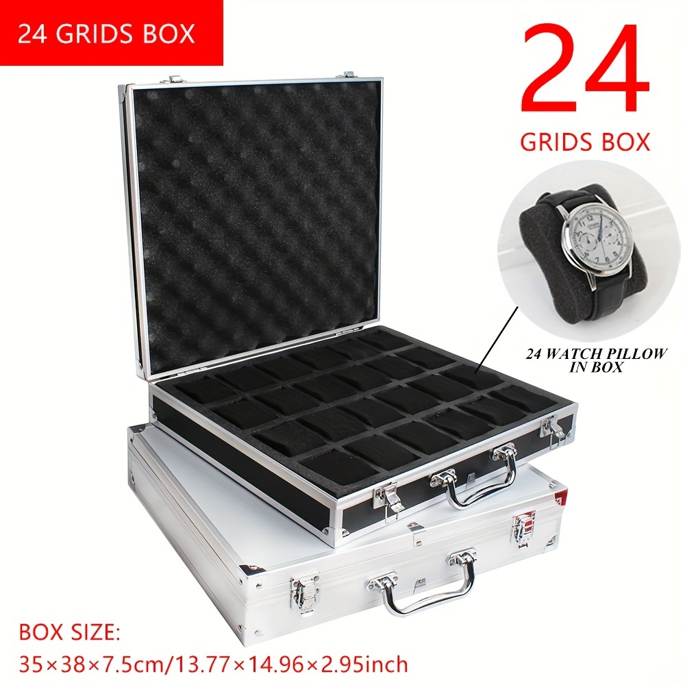24girds black white luxury   watch box aluminum alloy produc pattern storage clock box collection display gift boxes
