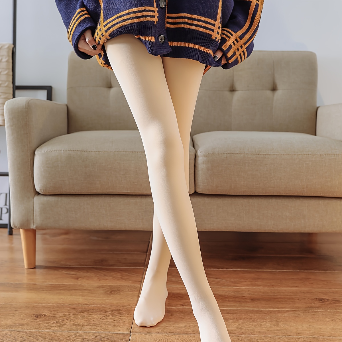 1200D Plush Lined White Tights