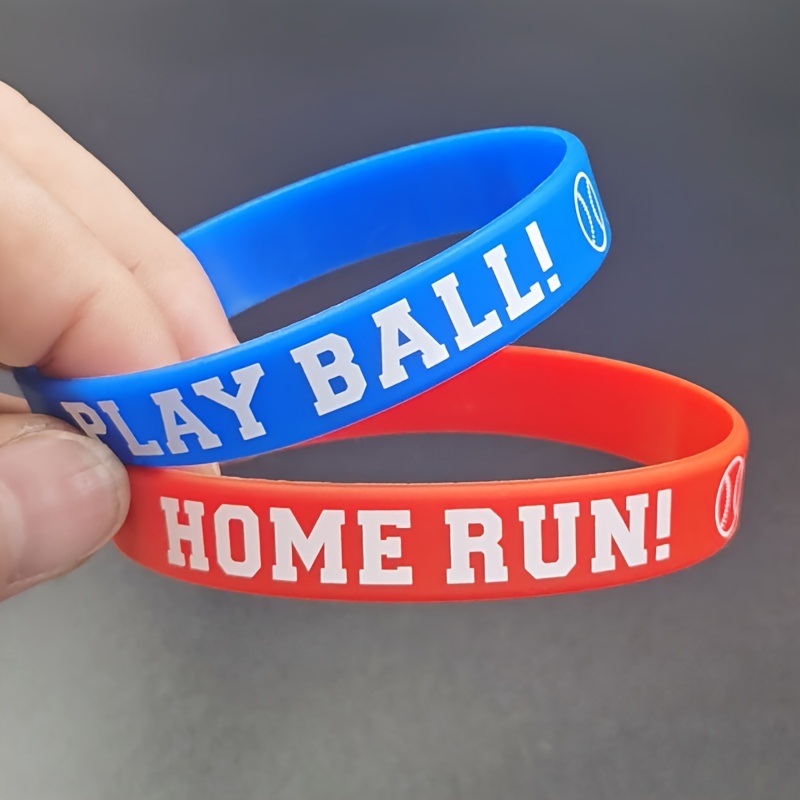 4 Pcs/Pack Home Run Pattern Silicone Wristband, Baseball Play Ball Theme Party Bracelet for Boys & Girls,Temu