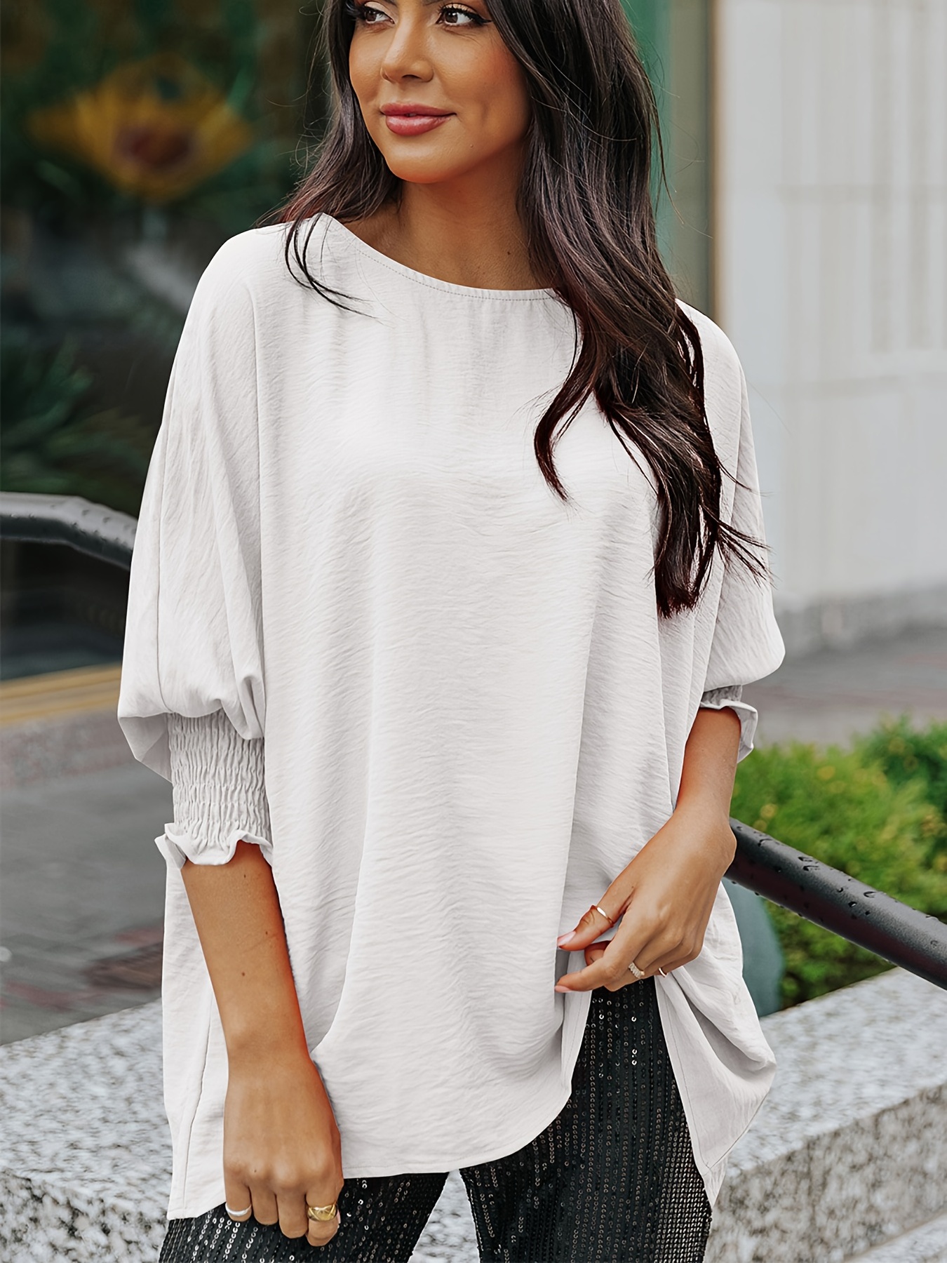 Long Sleeve Square Neck Puff Shirt Cute Casual Smocked - Temu