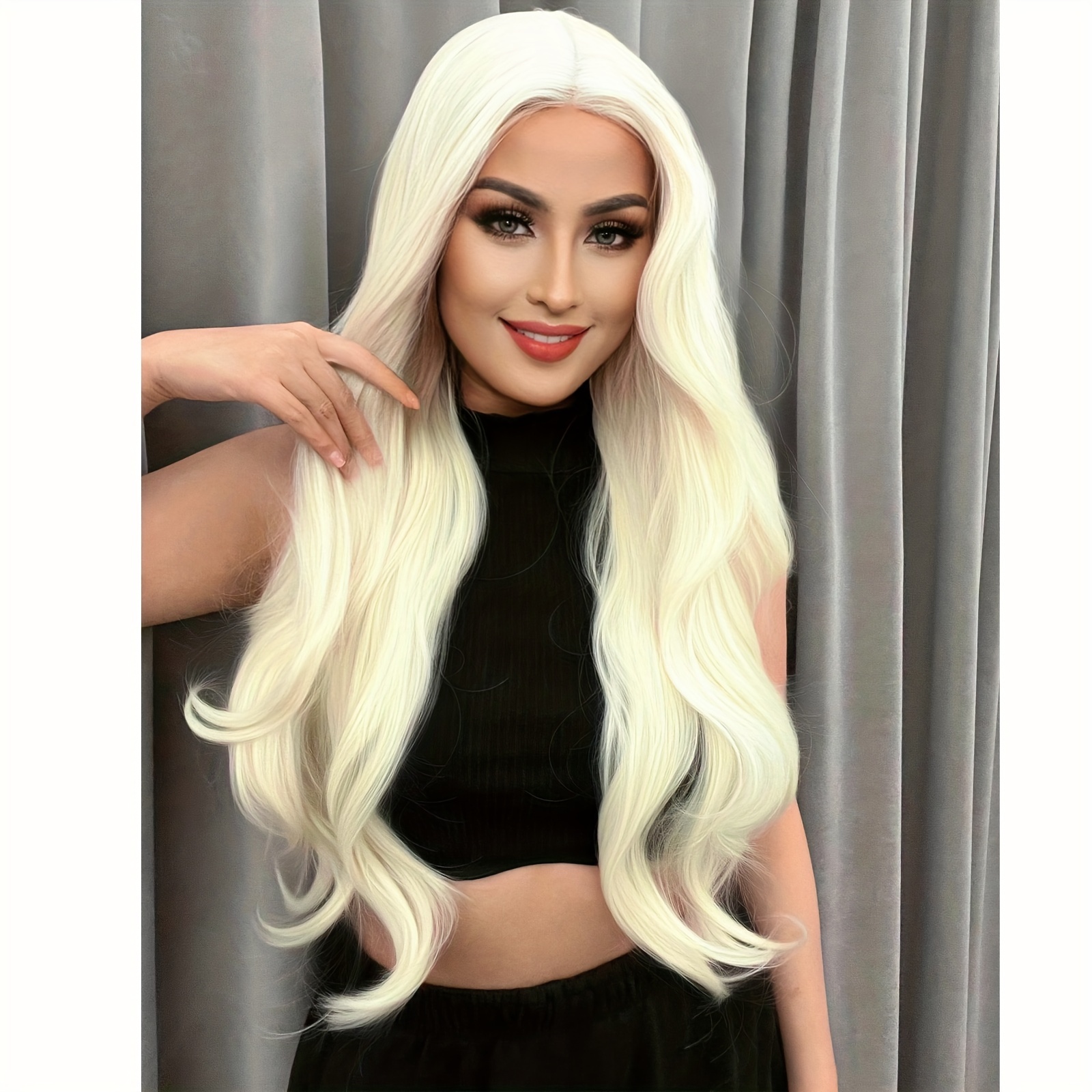 13 3.5 1 T Part Synthetic Long Beige Dark Root Loose Wave Lace Front Wig For Women 1pc Wig Cap