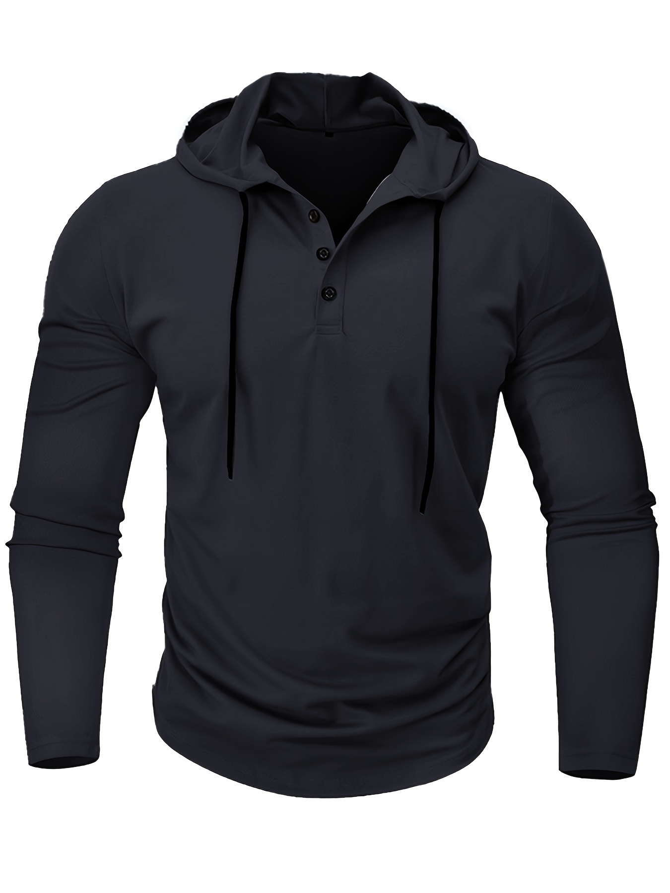 Solid Color Men's Fashion Hooded Long Sleeve Henley Shirt - Temu