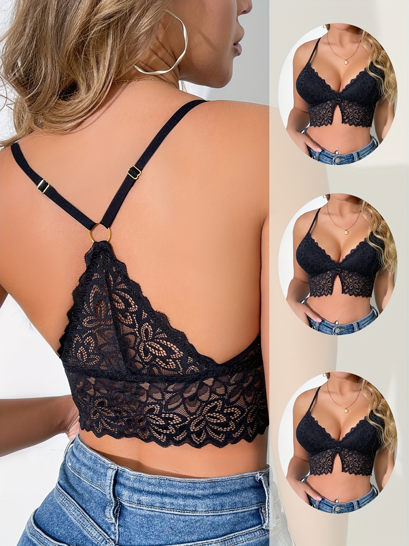 Floral Lace Stitching Bras Comfy Breathable Intimates Bra - Temu
