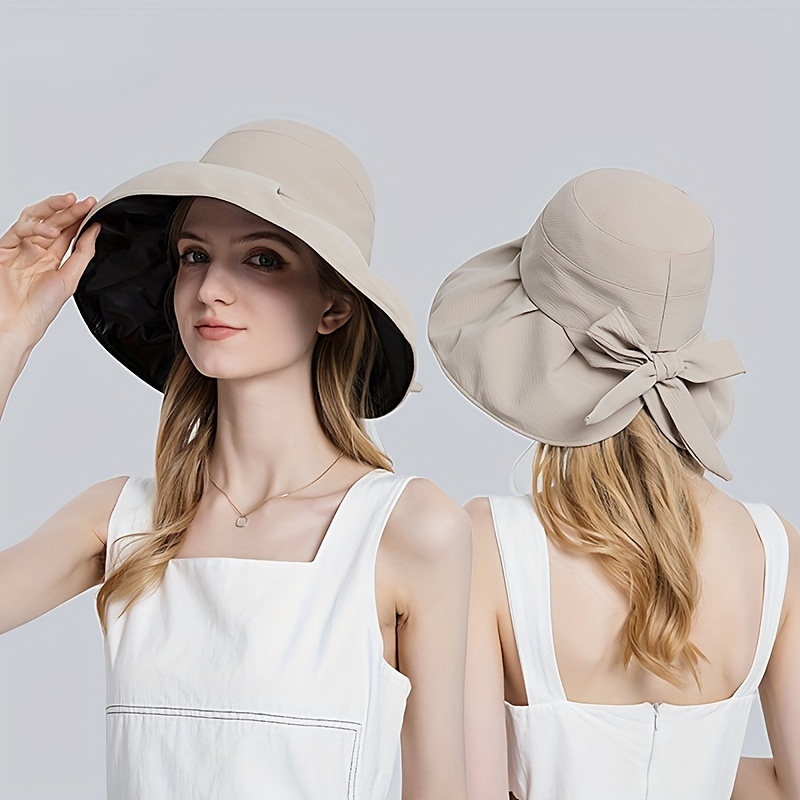 Stylish Wide Brim Sun Hat Bowknot Decor Sun Protection - Temu
