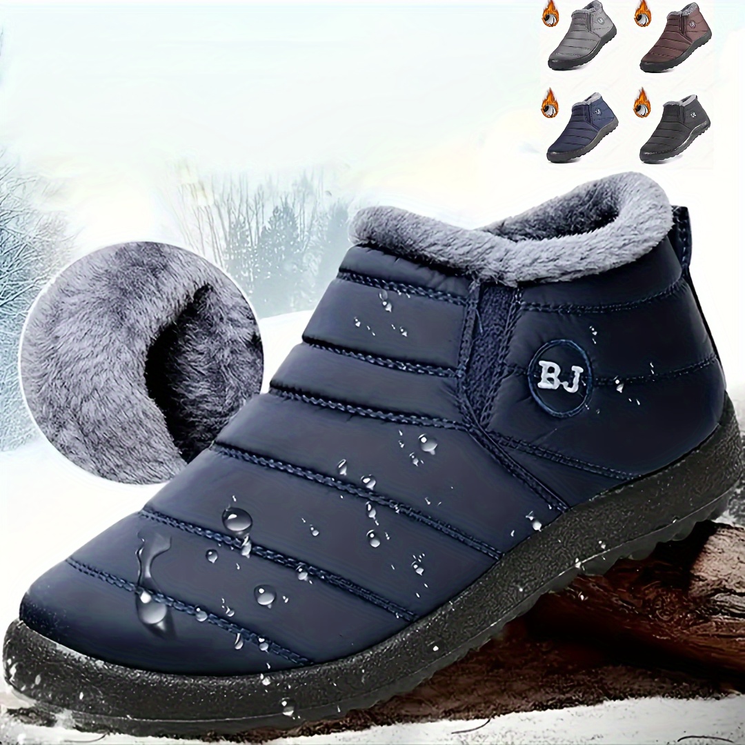 

Women's Solid Color Flatform Boots, Slip On High-top Round Toe Non-slip Waterproof Velvet Warm Shoes, Plush Fluffy Shoes