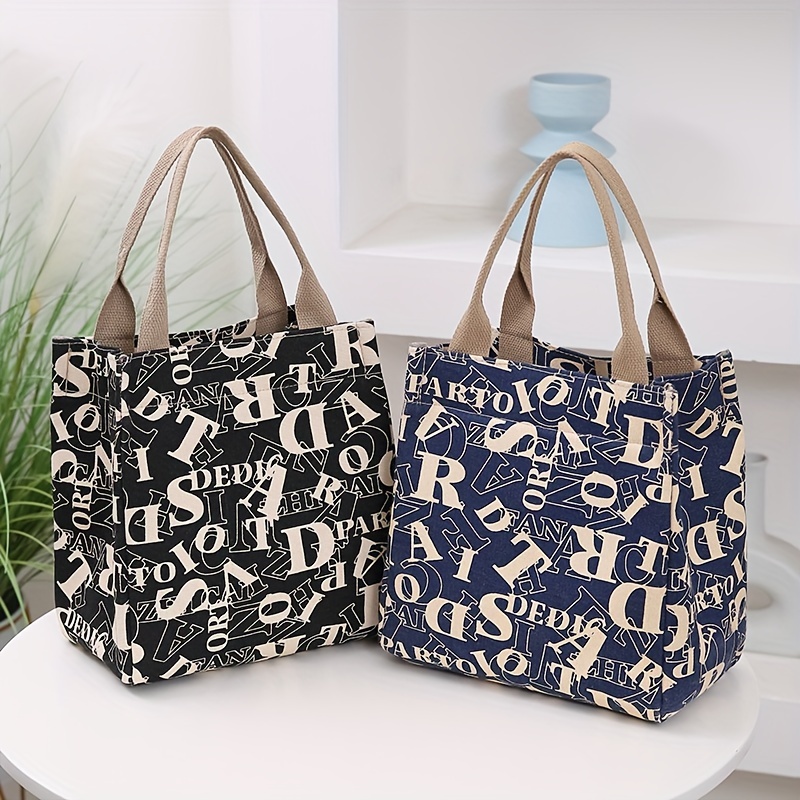 Canvas Contrast Color Tote Bag, Casual Daily Lunch Bento Bag, Durable  Fashion Commuter Bag - Temu