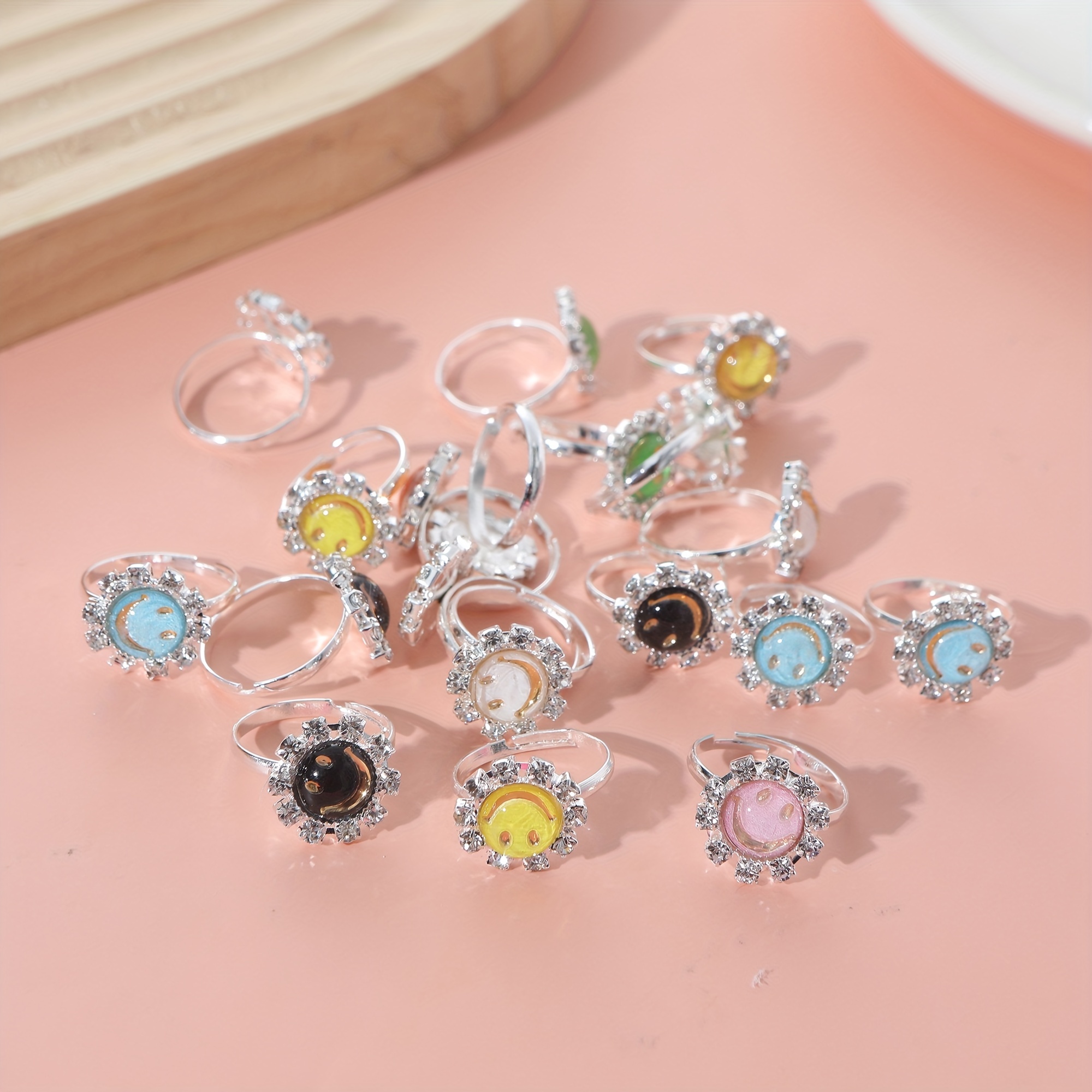 Children's Smile Face Ring Set Rhinestone Girl's Finger Ring - Temu