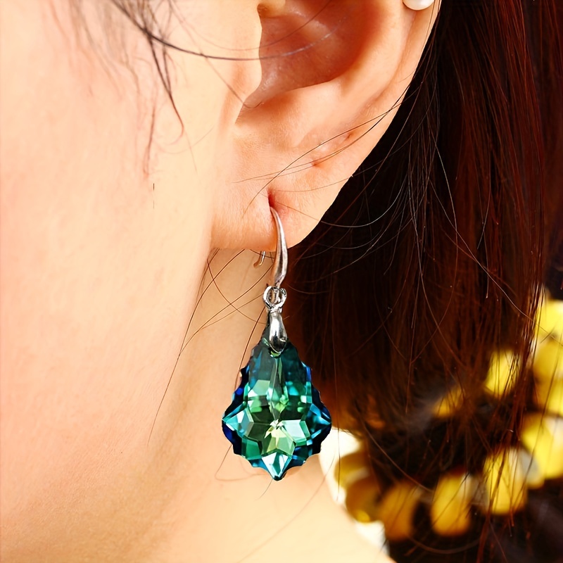 Temperament Crystal Maple Leaf Pendant Hook Earrings