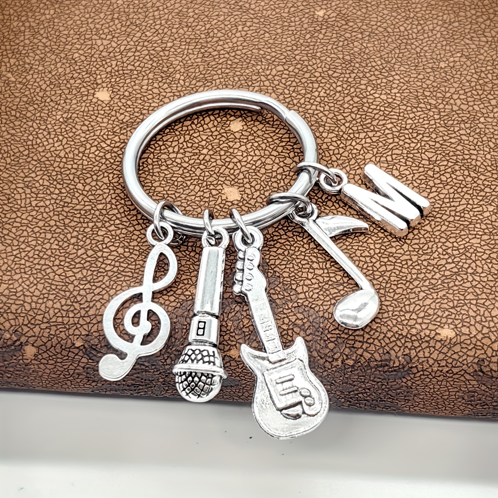 Zinc Alloy Keychain Metal Keychain with Headphone Guitar Music Note Pendant  Silver