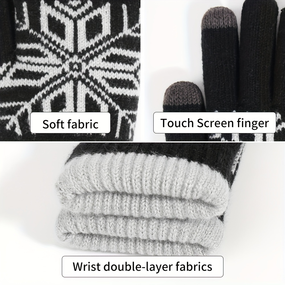 Christmas Snowflake Plush Gloves Touch Screen Warm Knitted Full Finger