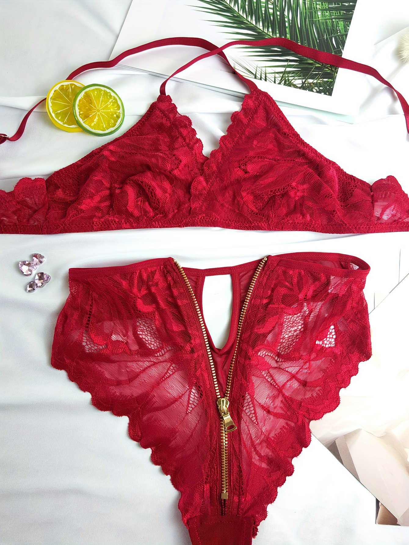 Floral lace tanga brief - red - Undiz