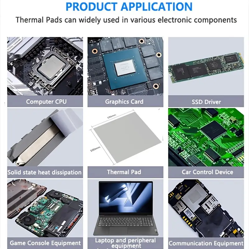 100x100mm Pad Thermique GPU CPU Dissipateur De Chaleur Refroidissement  Conducteur En Silicone, Conductivité Thermique 3.0W /mK, Radiateur Pour