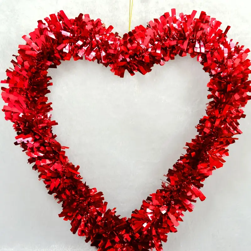 1pc, Red Valentine Heart Wreaths Tinsel Heart Shaped Wreaths With