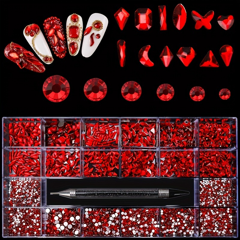 Red Rhinestones for Nails Ailipu 240Pcs Multi Shapes Crystals for