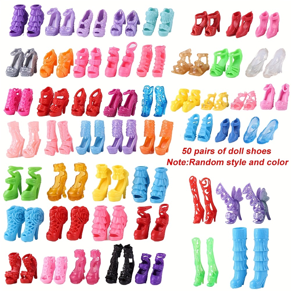 

50 Pairs Random Color Multi Styles Colorful Abs High Heel Shoes Sandals Flat Slipper, Winter Boot Dress Prop Diy Accessories Toys, Birthday Gift For Children
