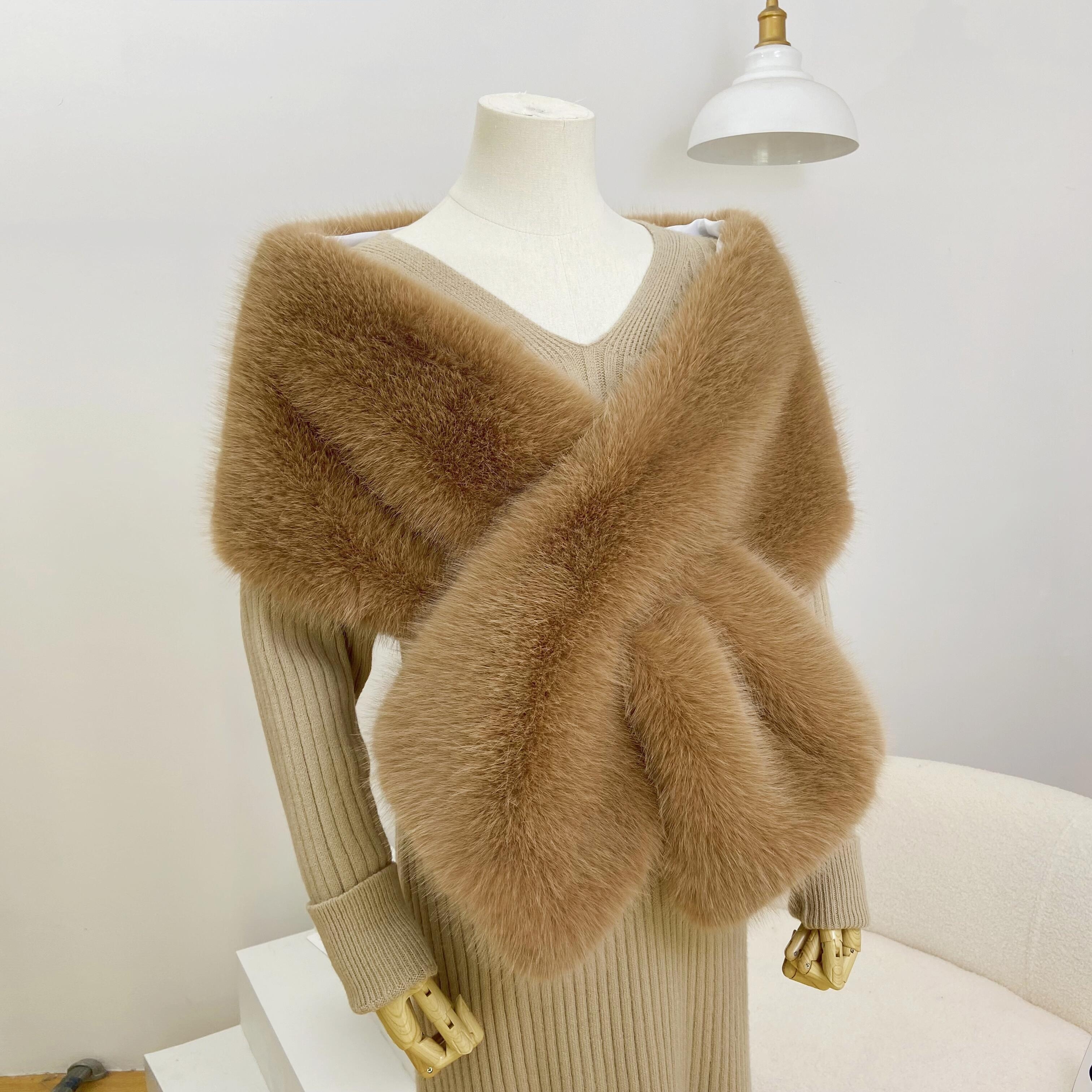 fox Caracilia Women Luxury Faux Fur Shawl Wrap Stole Cape For