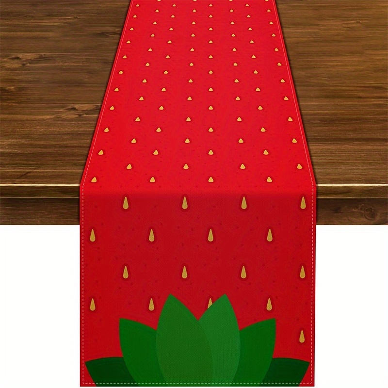 

1pc, Linen Table Runner, Strawberry Table Runner Summer Red Party Table Decoration, Farmhouse Small Fresh Style Home Dining Room Kitchen Table Decor