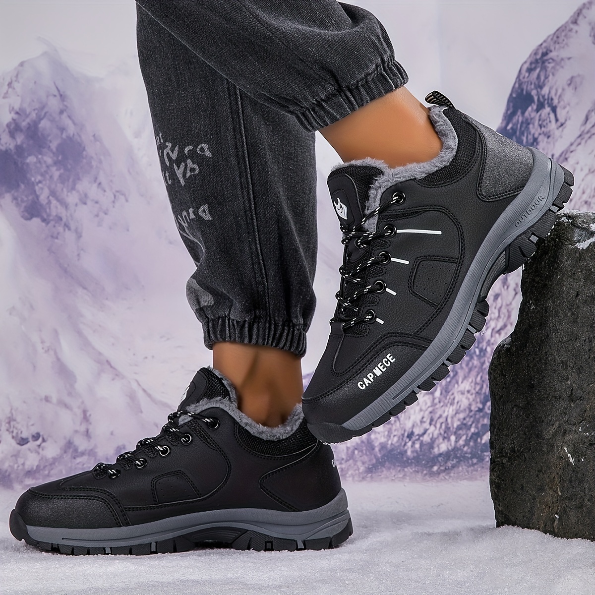 Scarpe da trekking da uomo inverno con punta rotonda caldo & resistente  all'usura con peluche interno , semplice & alla moda & versatile & casual 