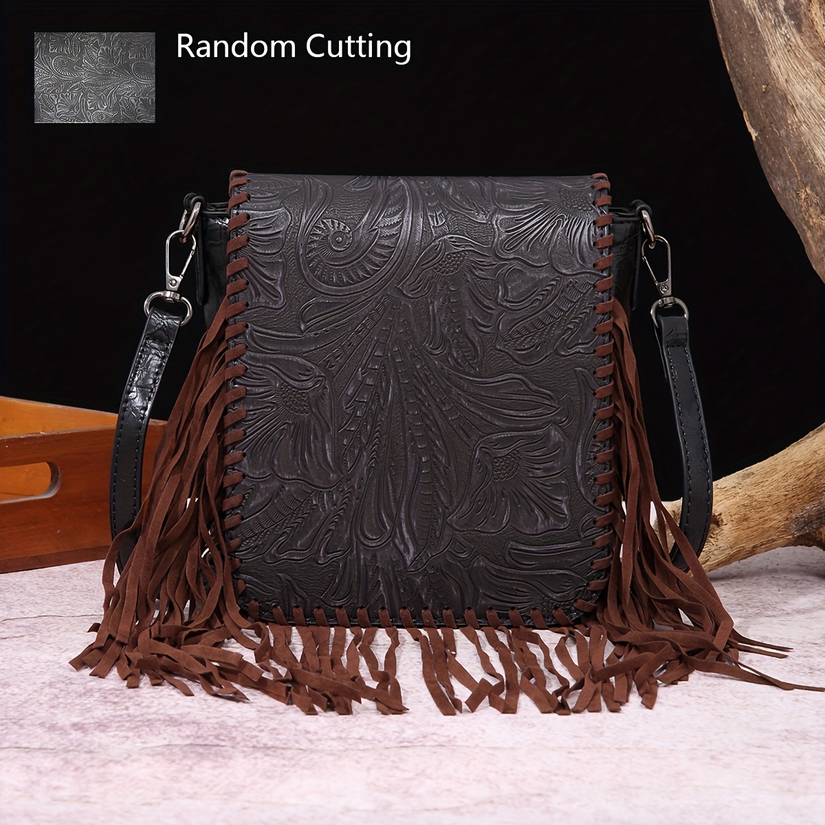 Black Fringe Bag Bohemian Leather Fringe Crossbody Western 