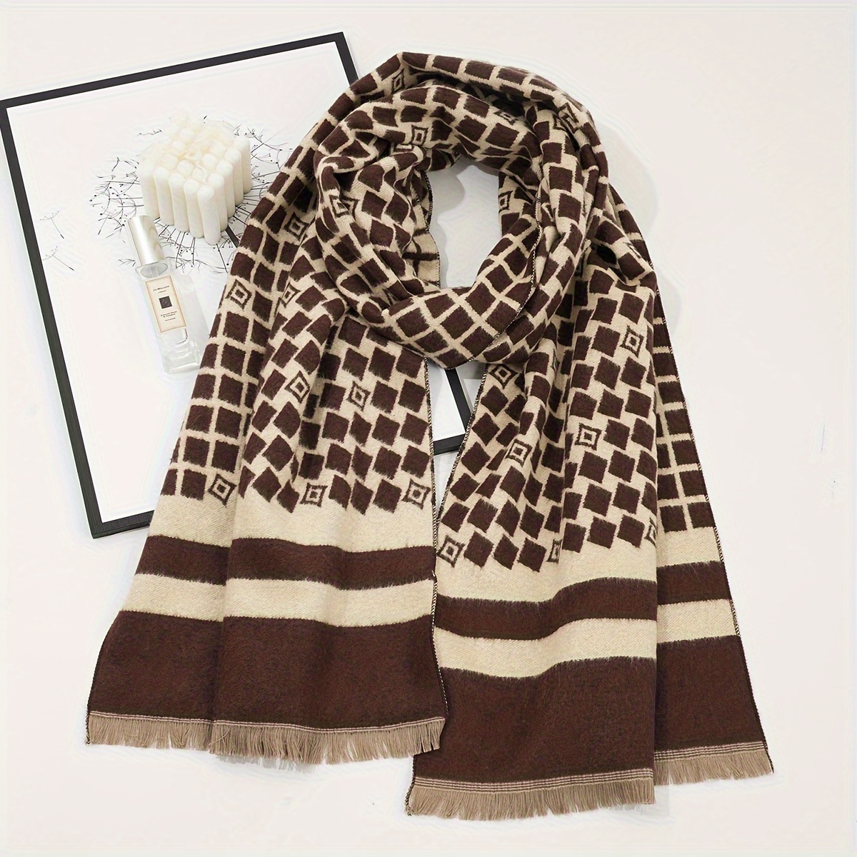 1pc Women's Faux Cashmere Jacquard Warm Scarf Shawl, Suitable For