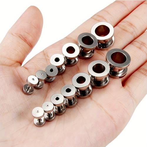 16pcs punk style titanium steel ear expander ear plugs gauges earrings set body piercing jewelry set