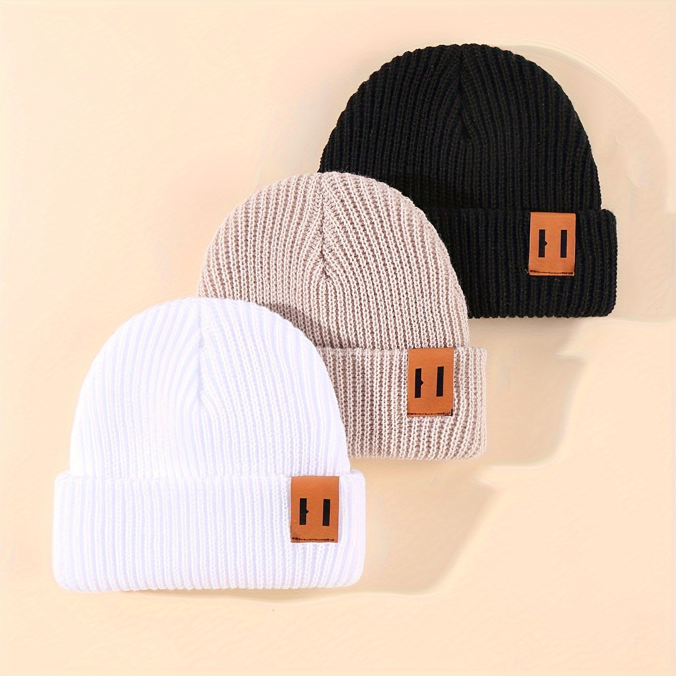 

3pcs Mark Knitted Hat Combination Suitable For Winter Warm Keeping