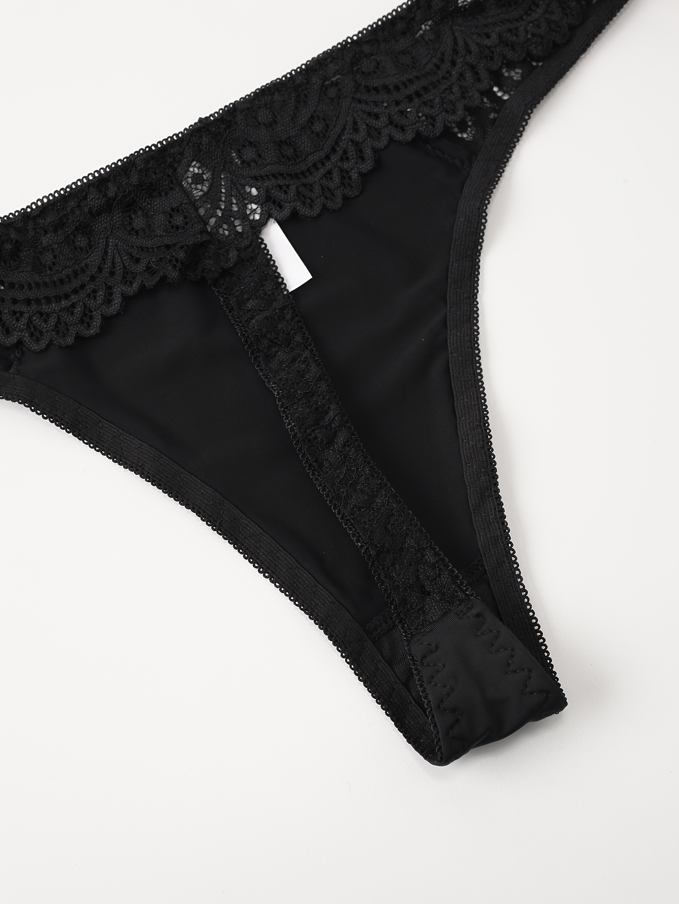 Contrast Lace Bra & Panties, Cut Out Push Up Bra & Elastic Thong Lingerie  Set, Women's Lingerie & Underwear