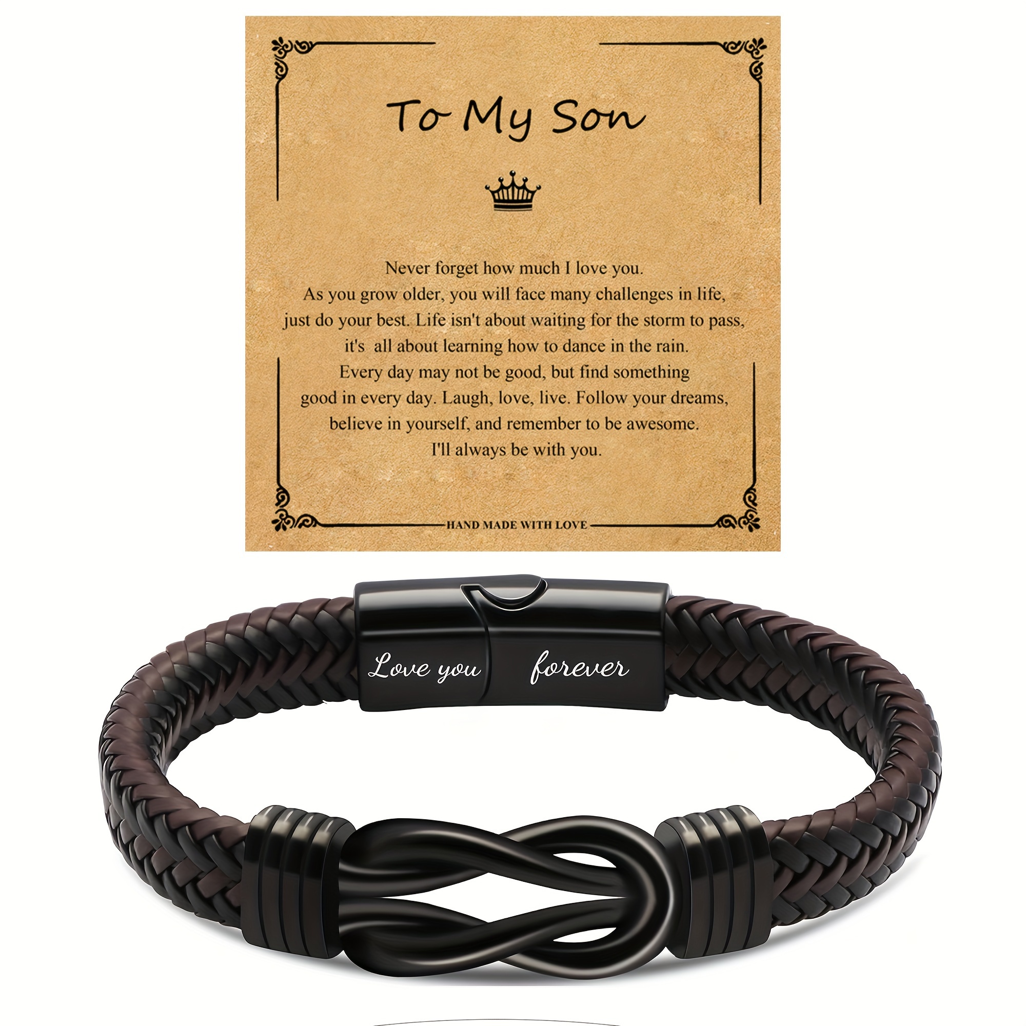 Faith, and Love! Stylish Cross Decor Black Beaded Bracelet for Son, Birthday, Christmas Gift,Temu