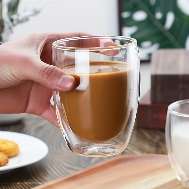Tazas de café de vidrio transparente – Tazas resistentes al calor de 8  onzas para té, café, expreso, jugo, vino caliente y más – Juego de 2