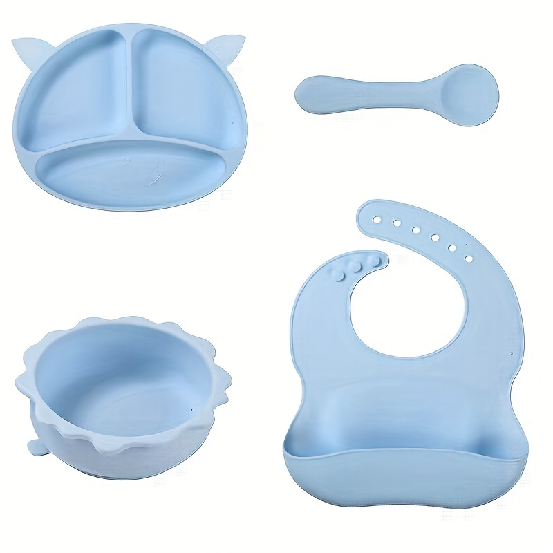 Vajilla Bebe Silicona 4 Piezas Platos Con Ventosa, Cuchara