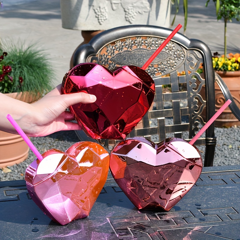 Premium heart plastic cup with straw in Unique and Trendy Designs 