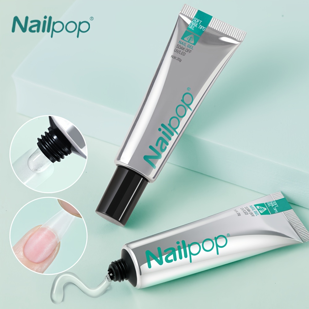 NAILPOP Soft Nail Tips Gel Soak Off Gel Glue Used To Quick Paste Fake Tips And Rhinestones UV Jelly Polish Nail Art Tools 0.71oz