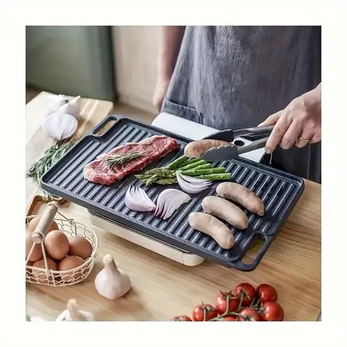 Non Stick Grill Pan, Cast Iron Griddle, Double Sided Baking Cooking Tray,  Flat Top Griddle For Stovetop, Barbecue Plate, Cookware, Kitchenware,  Kitchen Supplies, Kitchen Items - Temu