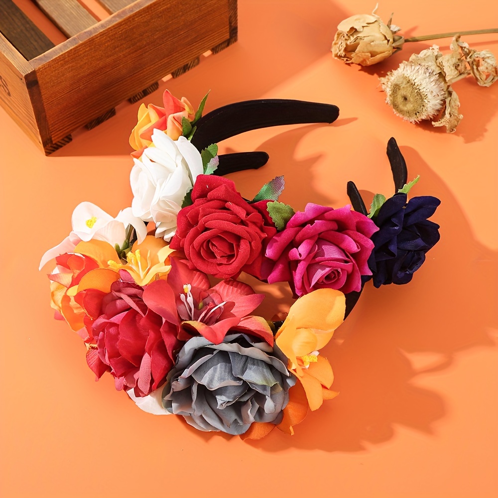

Mexican Flower Head Hoop Crown Day Of The Dead Headpiece Hawaiian Boho Floral Hair Band For Women Female