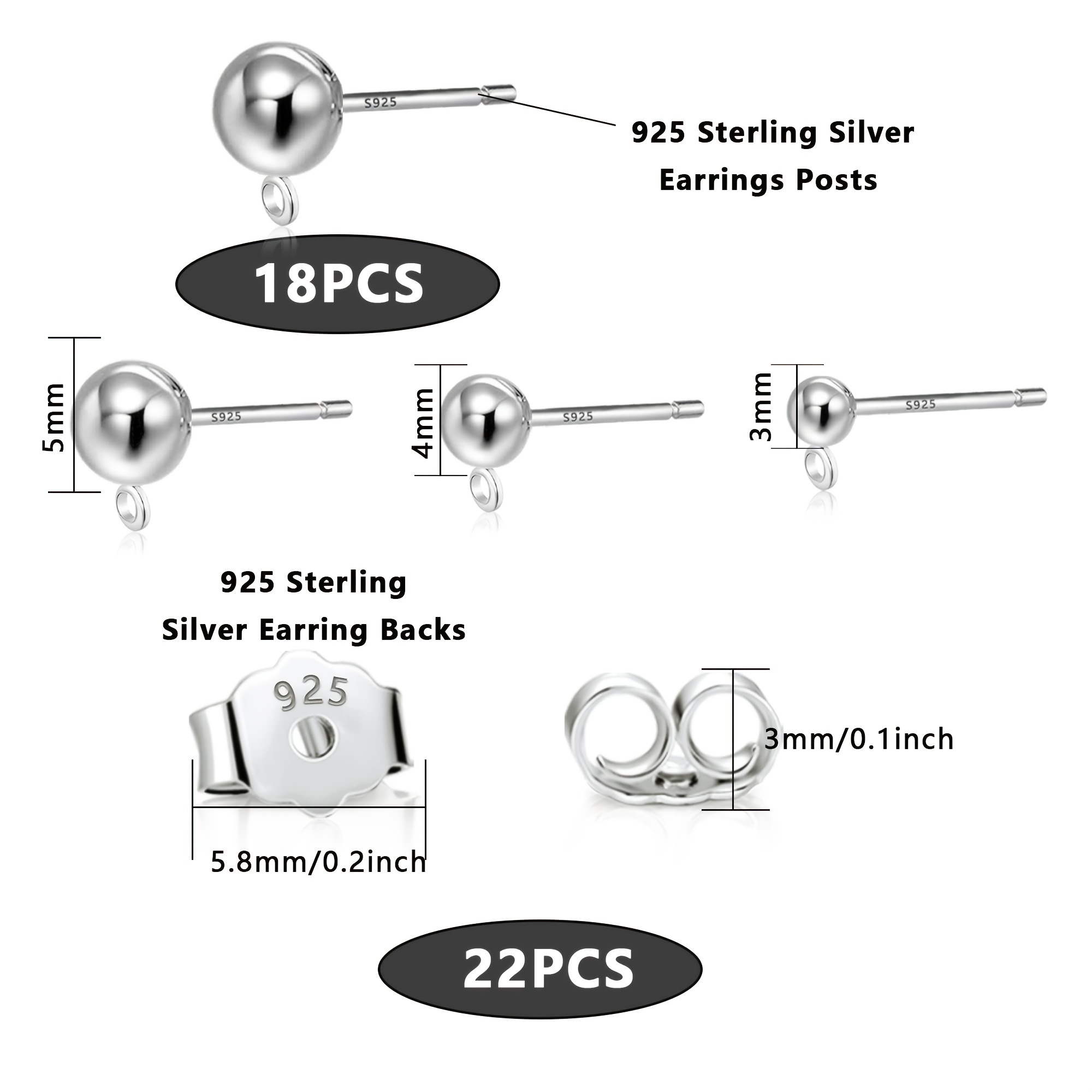100 PCS - Sterling Silver Earring Backs, Medium Butterfly Clutch,  Replacement Earring Backs Sterling Silver 925