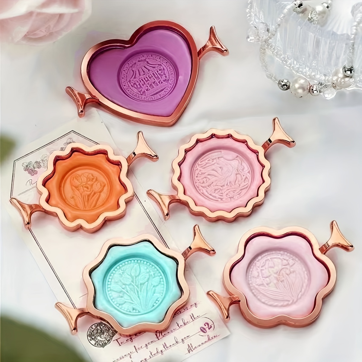 Golden Embossed Wax Seal Looking Heart Envelope Seals - Temu