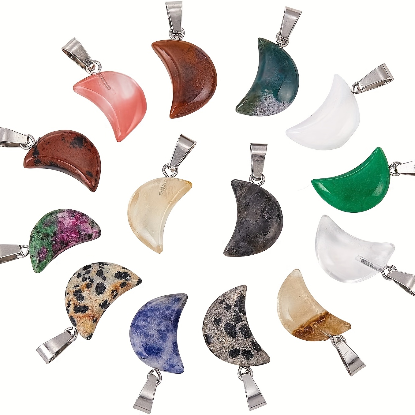 5pcs Crescent Stone Pendant Moon Gemstone Charms