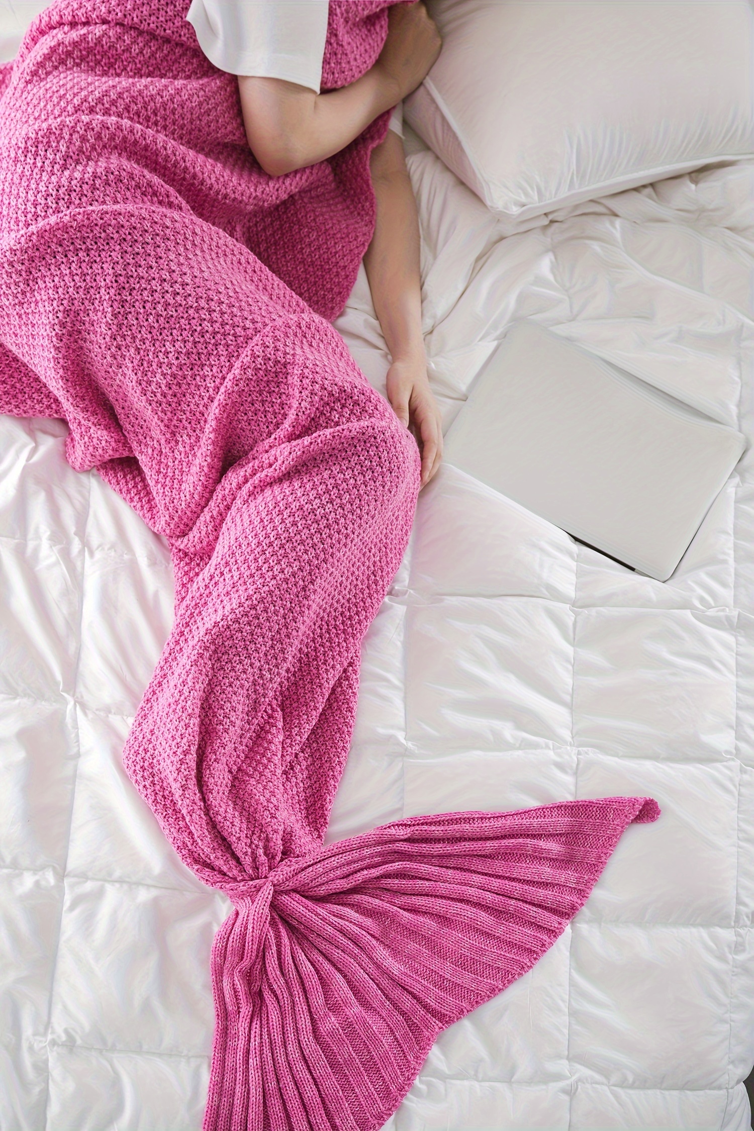 1pc mermaid tail blanket soft crochet mermaid blanket for women   sofa sleeping blanket cool birthday wedding mothers day gift blanket details 10