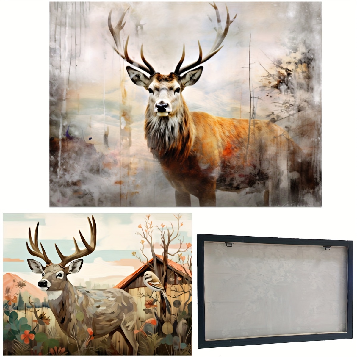 Framed Rustic Canvas Print Poster Deer Tractor Farm Wildlife - Temu