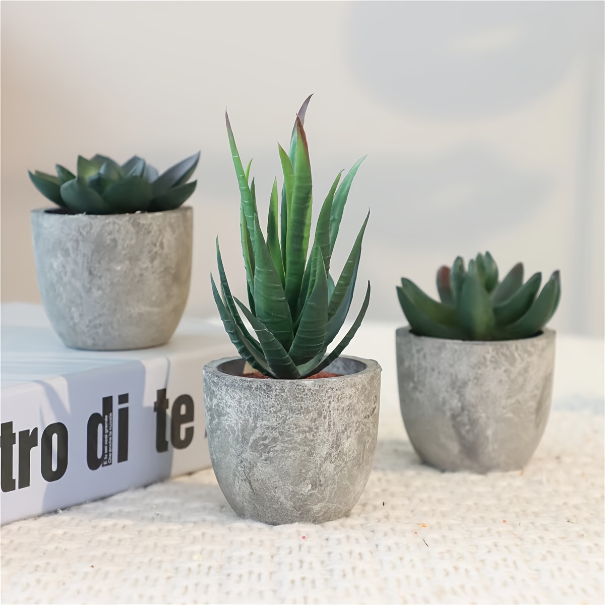 3-pot Set Of Artificial Succulent Plants, Best For Christmas, Perfect For Thanksgiving