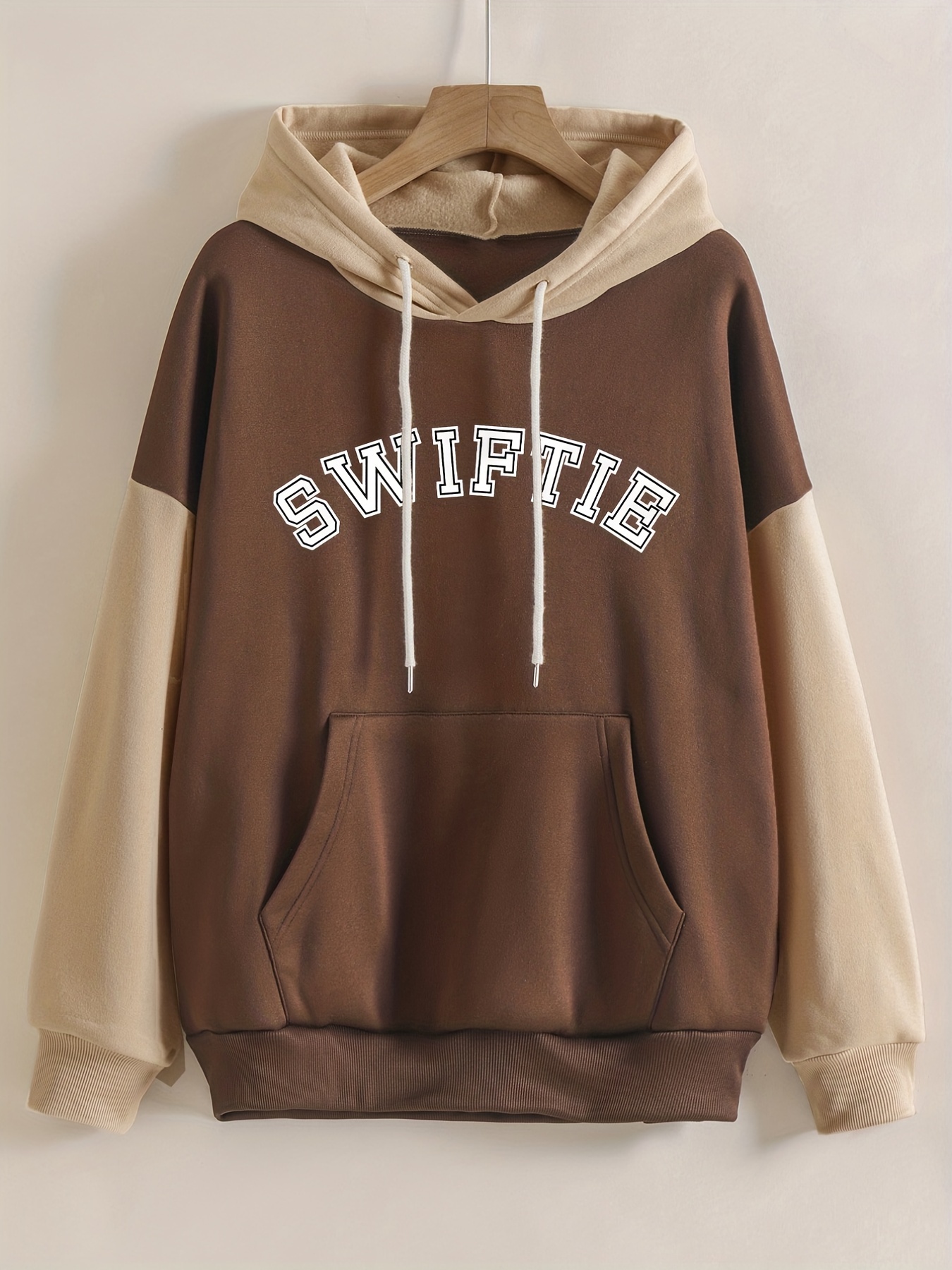 SWIFIE Print Hoodie, Color Block Drawstring Casual Hooded Sweatshirt For Winter &amp; Fall, Women's Clothing
