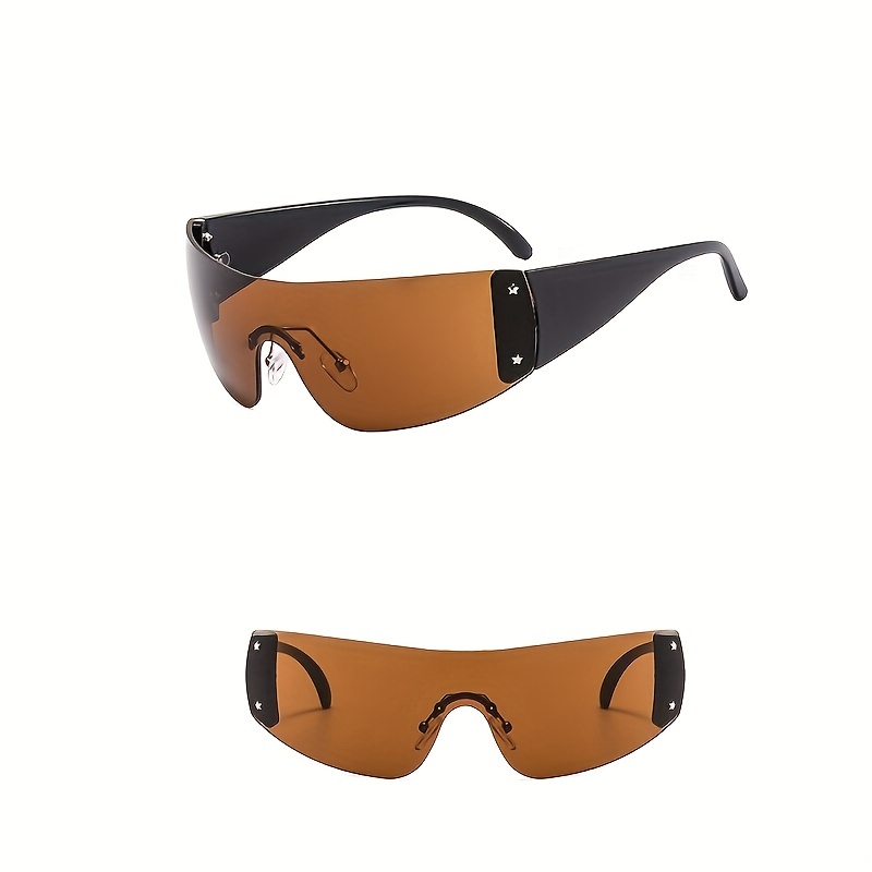 Y2K Rimless Sunglasses Solid Tinted Lens Stars Detail UV Blocking