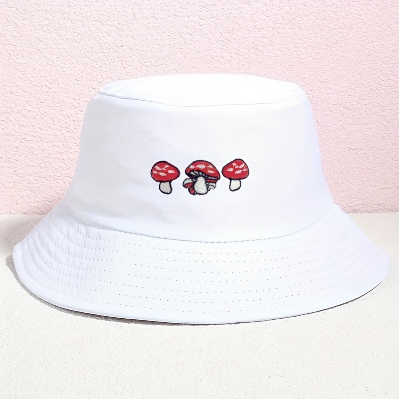 Embroidered Mushroom Bucket Hat Cute Cartoon Hat For Women New Year Presents Christmas Valentine's Gift For Her