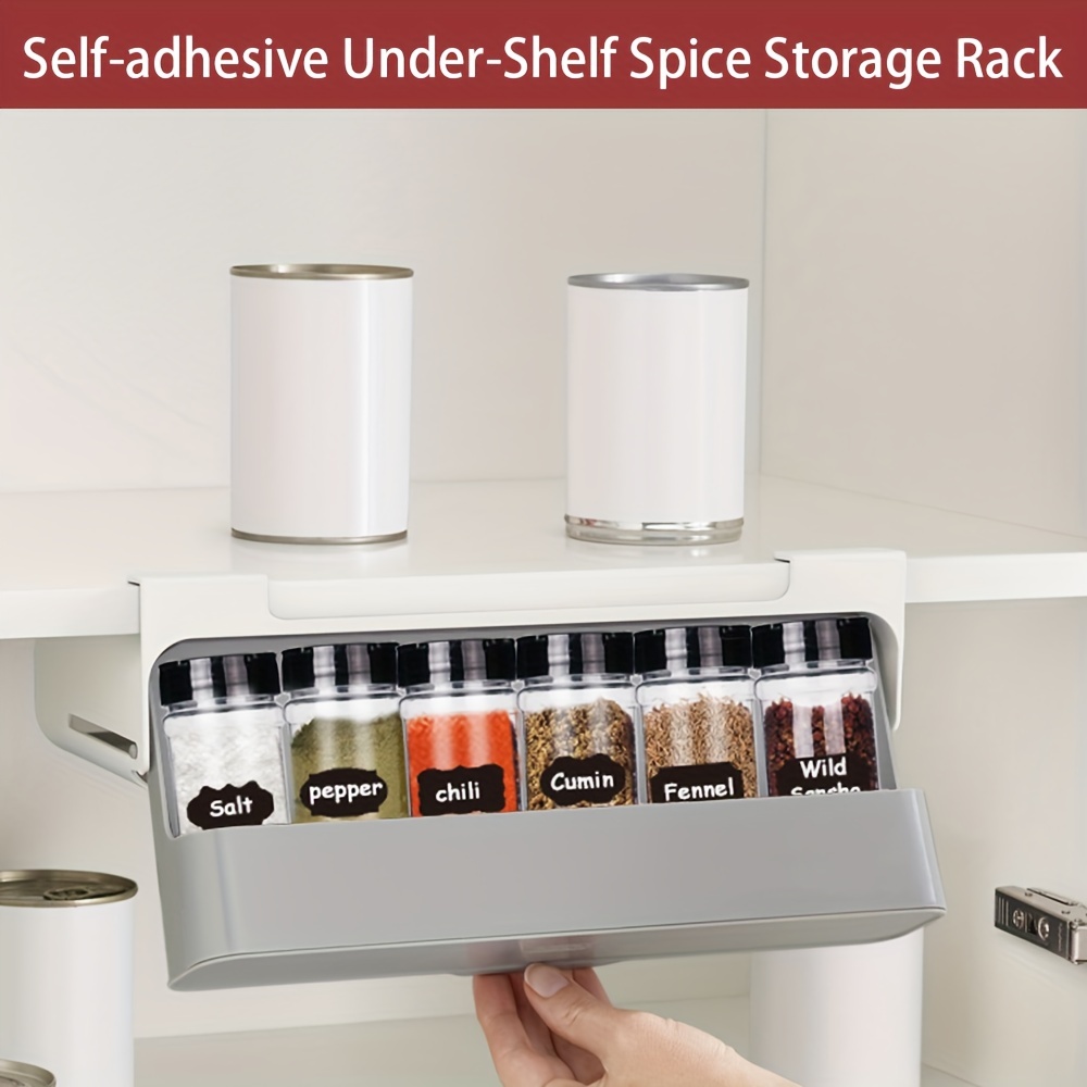 Kitchen Self-adhesive Spice Rack Seasoning Bottle Storage Shelf Under Desk  Spice Organizer Drawer Kitchen Storage